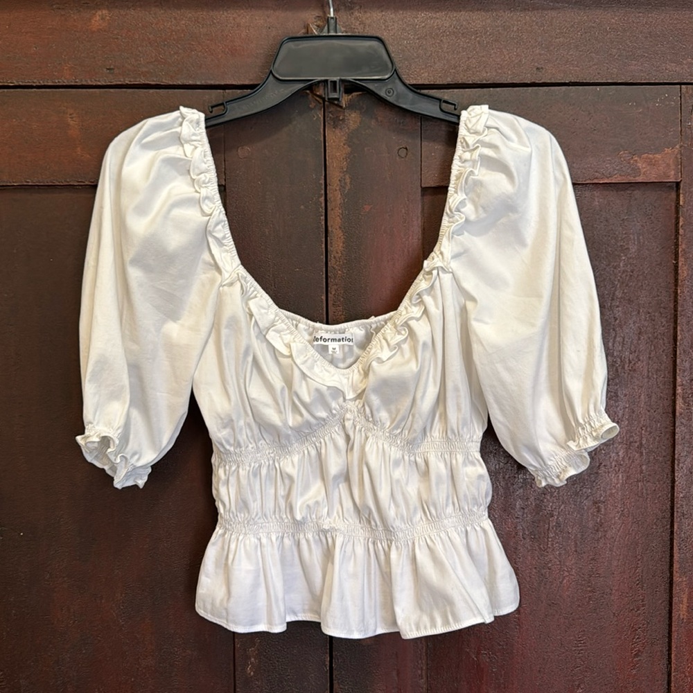 Reformation Vineyard Ruffle Blouse White Size Medium